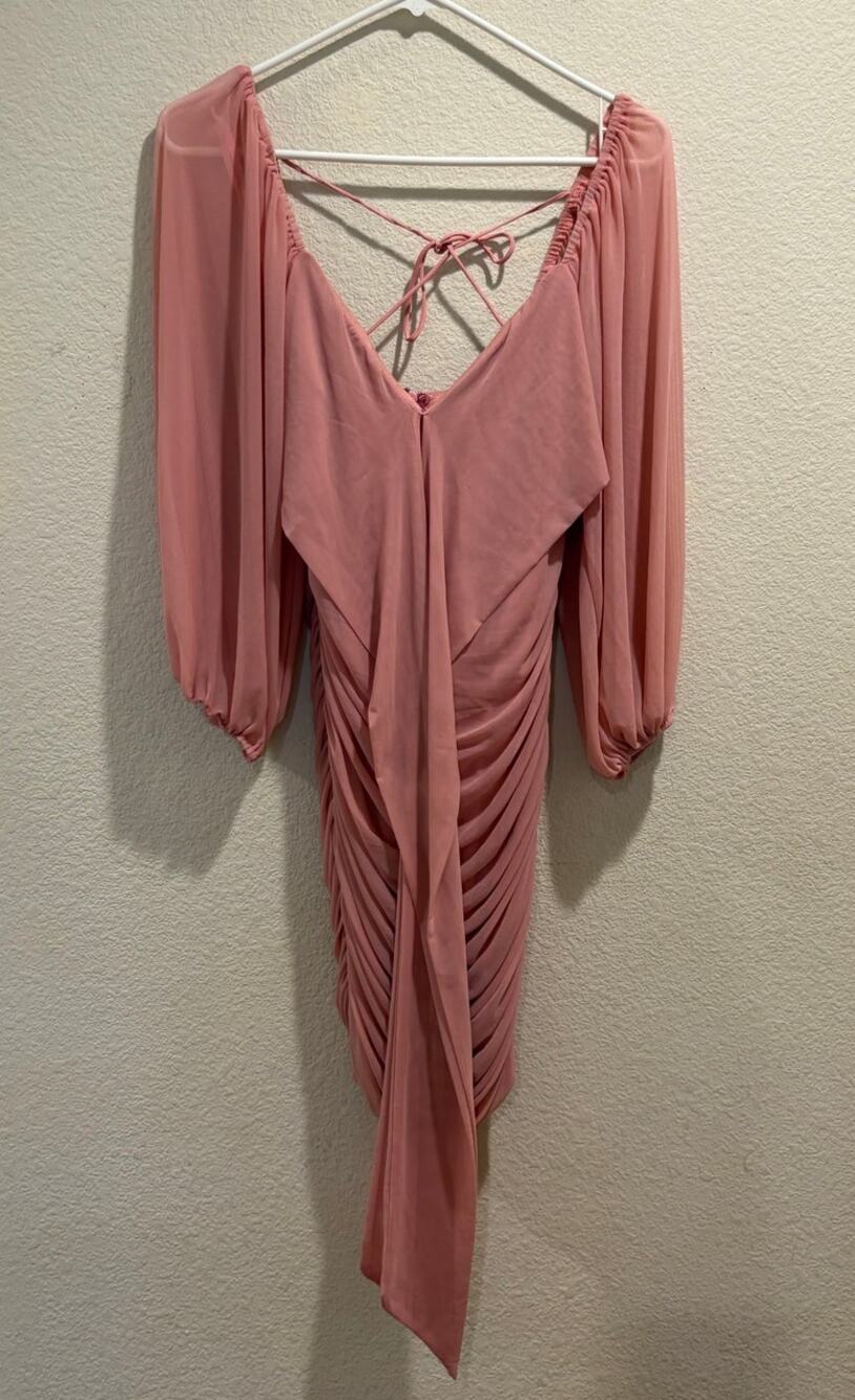 Hello Molly NWT Pink Front Tie Long Sleeve Ruched Boydcon Mini Dress Size 4